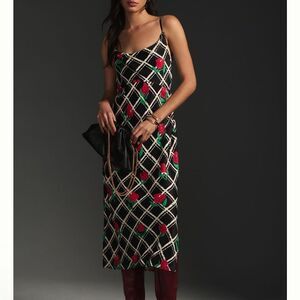 Anthropologie The Elyse Slip Dress Roses Print